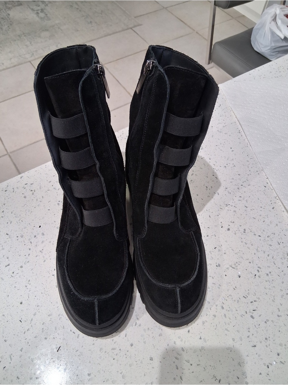 Aquatalia Black Suede Combat Boots with Strap Detail- Brand New, never worn